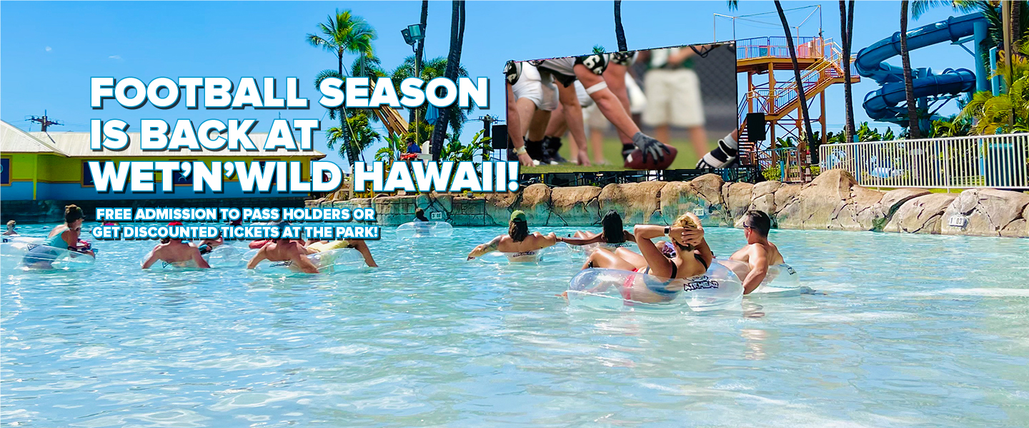 A temporada de futebol está de volta no Wet 'n' Wild Hawaii! Entrada gratuita para portadores de passe ou ingressos com desconto no parque!